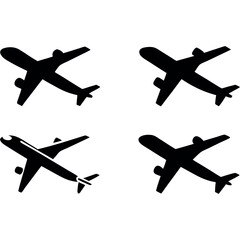 Plane icon set, plane silhouette vector,  Airplane icon vector, Flight transport symbol.