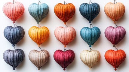 Fototapeta premium Colorful Heart-Shaped Decorations in a Grid Pattern