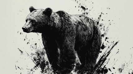 Black ink bear sketch composition background