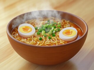 Ramen with boiled eggs and peas