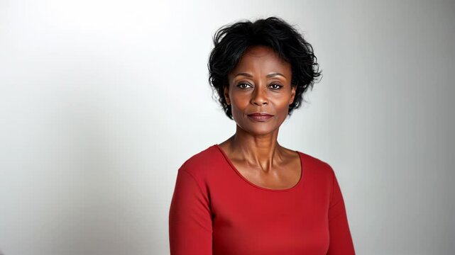 Studio shot of a Beautiful mature black woman looking at the camera on white background	
