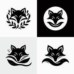 Minimalist Fox logo design, black and white, stylized animal face