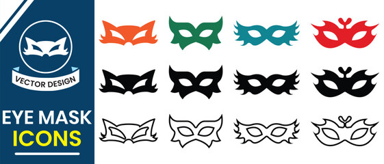 Fototapeta premium Eye mask, Face mask icon, vector illustration. Silhouette of party, celebration, carnival mask icon, vector set. Masquerade costume mask silhouette, hidden face mask vector illustration.