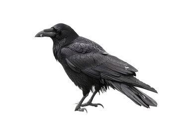 Fototapeta premium Side view of a sleek black crow isolated on white Background.