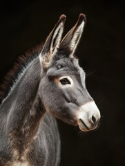 Gray Donkey, Esel Grau, Burro Gris, Asno Gris, Grigio Asino: Majestic Donkey Portrait, Left Pose, Copy Space