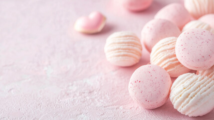 Obraz premium Romantic Pink Macarons on Pastel Background for Valentine’s Day, Social Media, or Bakery Promotion