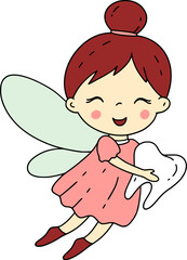 Cute cartoon tooth fairy sorceress girl, magic kid baby illustration