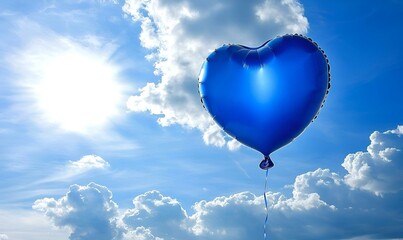 Fototapeta premium Heart-shaped balloon soaring high in a vibrant blue sky, evoking feelings of freedom and joy, a symbol of hope and celebration.
