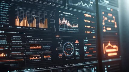 Advanced data analytics dashboard showing stock market trends and performance metrics during a financial evaluation session
