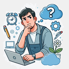 a boy is thinking vector