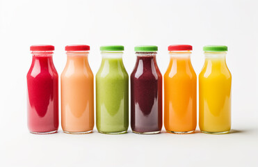 Fresh and colorful juice bottles in a row