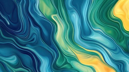 Fototapeta premium Abstract fluid art background with dynamic swirling patterns in blue green and yellow