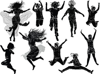 ten child silhouettes collection isolated on white