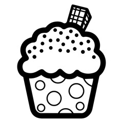 Line art illustration of a cupcake. Symbolizes sweetness, dessert, bakery, treat, celebration, indulgence, pastry, and confectionery. Perfect for food, bakery, and dessert concepts