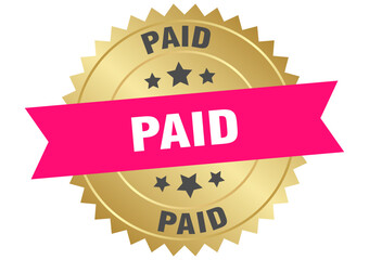 paid. paid round pink and gold label isolated on transparent background