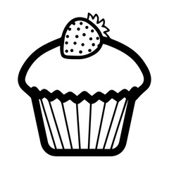 Line art illustration of a cupcake. Symbolizes sweetness, dessert, bakery, treat, celebration, indulgence, pastry, and confectionery. Perfect for food, bakery, and dessert concepts