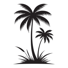 Silhouette of Two Palm Trees in Lush Tropical Setting