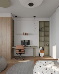 Home mockup, wooden stylish home office interior background