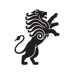 A flat silhouette of a lion stretching upward with its mane stylized like waves, adding a creative and modern flair, black silhouette on a white background....