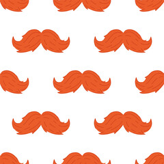A fun seamless pattern with bushy red moustache. Irish barber shop background. Banner, wrapping paper, fabric template.