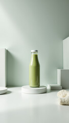 Smoothie with healthy ingredients in a modern setting.