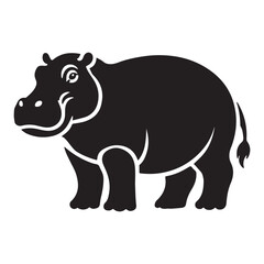 Cheerful Hippopotamus Silhouette Vector Illustration