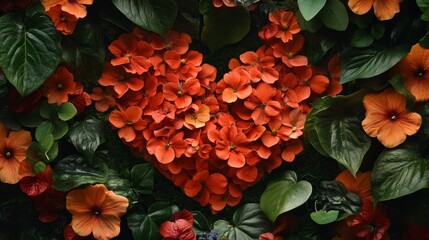 Heart shape flowers frame composition background