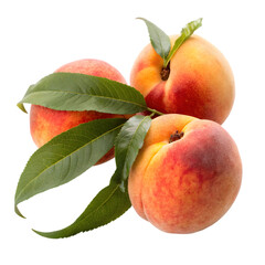 sweet peaches with leaves on transparent background