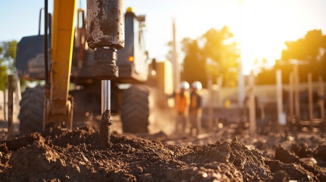 A detailed view of construction engineers conducting soil compaction tests using specialized equipment at a highway construction site, Soil compaction testing scene, Engineering inspection style