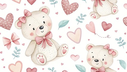 Obraz premium colorful seamless pattern for kids with funny teddy bears 