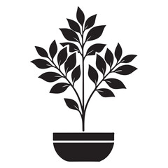 Simple Silhouette Illustration of a Potted Houseplant