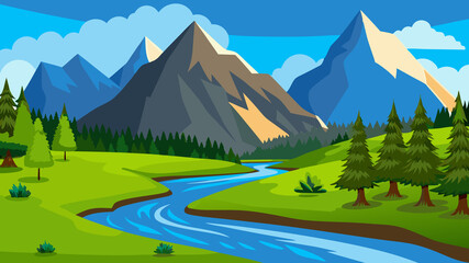 Mountain and River Landscape Illustration