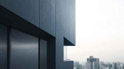 Obraz premium Muted charcoal gray building with soft shadows and matte texture showcasing a minimalist architectural style and clean lines