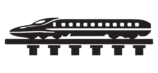 High-Speed Train Silhouette on Tracks Vector Illustration