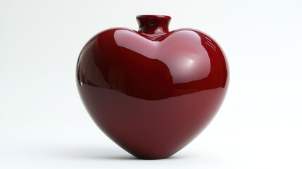 Dark Red Heart Shaped Ceramic Vase on White Background
