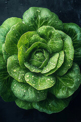Fototapeta premium Dewy Green Lettuce Head Displays Freshness