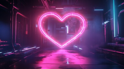 Neon heart shape frame composition background