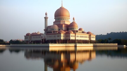 Majestic Mosque Reflecting In Calm Waters Of A Lake