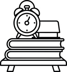 Alarm clock on top of a stack of books on a table vector illustration design,  Alarm clock on top of a stack of books on a table line art vector