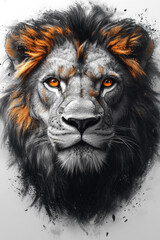 Fototapeta premium Majestic Lion Portrait With Orange Mane And Intense Gaze