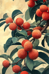 Red Lychees Abundantly Growing On Lush Green Branches
