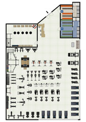 Fitness center 3d illustration. Fitness. Gym. Fitness club. Gym interior design. Floor plan gym.