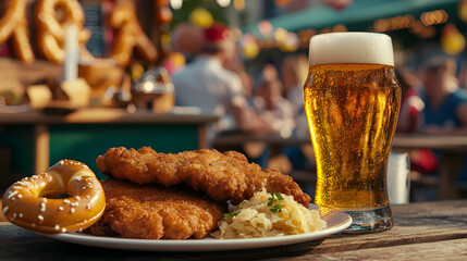 Delicious Schnitzel Served with Pretzel at a German Festival Celebration