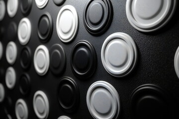 Unique pattern of black and white circular shapes on textured surface in modern design
