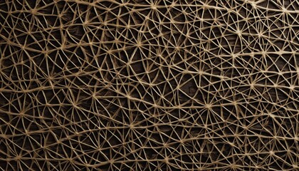  Rayon de lumi&egrave;re filtrant &agrave; travers une texture en quadrillage sur un fond sombre en bois naturel, avec un motif de maillage circulaire dor&eacute;, texture, bois sombre