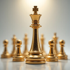 Fototapeta premium The Radiant Ruler: Chess King in Gold. Generative AI.