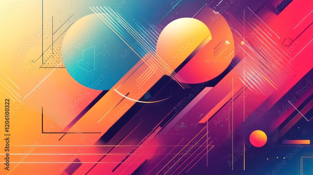 Poster Abstract colorful geometric shapes and lines design.