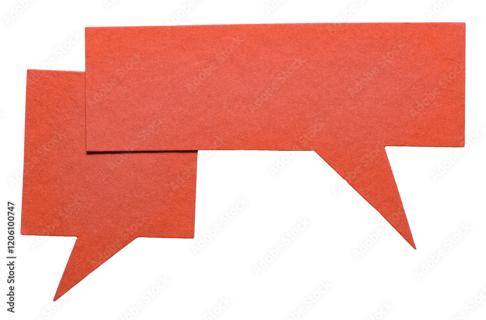 Poster red blank cut out cardboard paper speech bubbles with rough edges and copy space for text on transpa