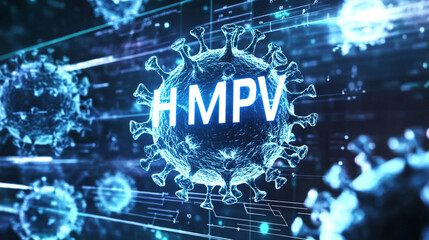 Human metapneumovirus background with medical instruments, hmpv virus floating on background, Human metapneumovirus background, background of recently break out of hmpv virus surrounding world wide.