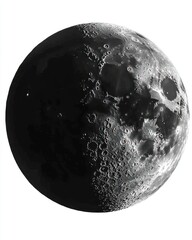 Detailed Half Moon Image with Dark and Bright Side Visible Against White Background